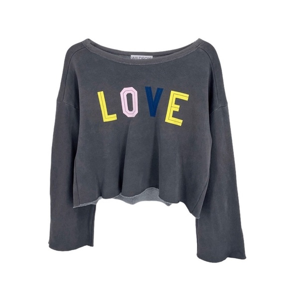 NWT Wildfox LOVE Graphic Cut Off Sweatshirt Washed Black Grey - Picture 2 of 6